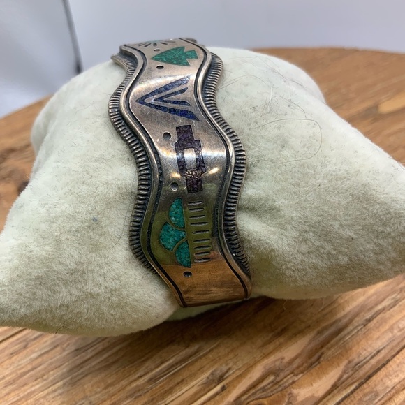 Carolyn Pollock Inlay Multi Gemstone Sterling Silver Storyteller Cuff Bracelet main image 5